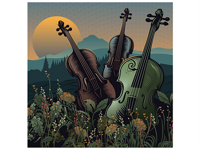 Music in Layers (Concert Series) cello graphic illustration illustration music musical instruments viola violin woodcut illustration