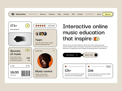 Music E-Learning Platform Design UI album artist branding courses app courses platform education landing page minimalist website design music music agency music school website music streaming online education platform player playlist podcast website radio song sound design streaming app