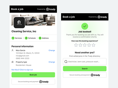 Booking app badge booking card clean dashboard design design system flow green mobile onboarding rating review san francisco services stars startup wizard