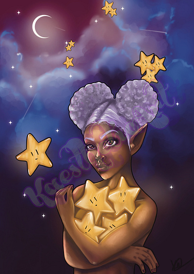 Star Catching Girl 2d illustration