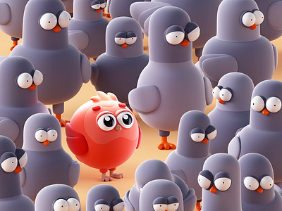 Chirpley 3D 3d ai animation bird c4d design fly gif illustration loop marketing motion pigeon red stupid