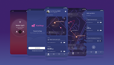 KatNap - Geo-location Alarm App alarm app app design location map ui ux visual design