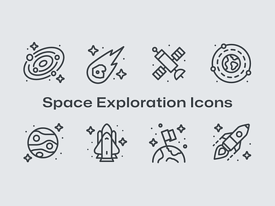 30 Space Exploration Icons alien astronaut comet earth galaxy grey icon icon pack meteoroid moon orbit planet radar rocket solar system space stars sun universe vector
