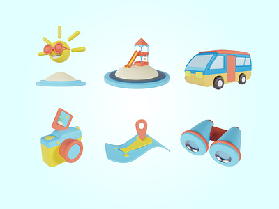 3d element holiday icons 3d icons beach icons blender design game graphic design holiday icons icon mobile apps summer holiday summer icons ui ux