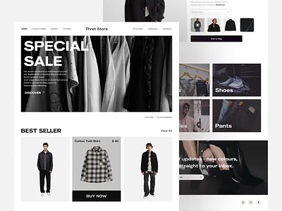 Threat Store - Fashion Landing Page branding clean clothes design fashion flat landing page logo popular store trend ui ui mobile user interface ux web design website