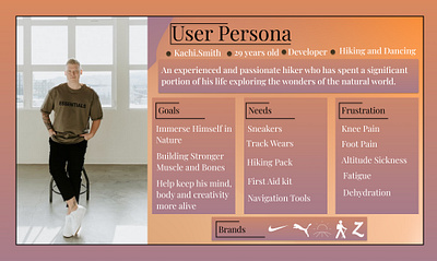 User Persona Kachi smith is a hiker and he's so passionate about app branding design ui ux