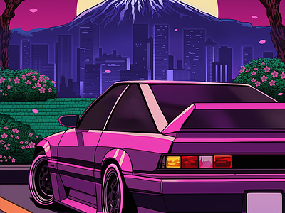 Journey Through Japan. automotive art car art car illustration cars design digital art illustration japanese cars jdm pink