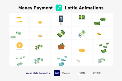 Money Payment Lottie Animations 2d animated animated icon animation bitcoin business cash casino crypto design digital dollar euro financial incomings millionare money motion graphics payment winner