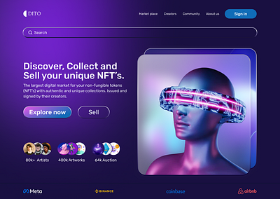 DITO NFT HERO SECTION design hero section illustration landing page nft typography ui ux website