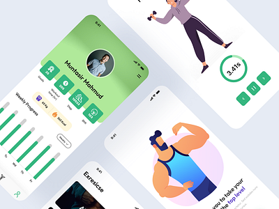 Fitness and Workout App UI app branding design fitness fitness app graphic design illustration logo minimal ui ux vector workout workout app