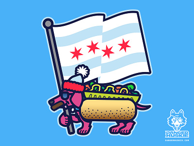 Chicago Stocking Cap Dog chicago chicago flag chicago style hot dog dachshund dog hot dog illustration illustrator mustache stocking cap sunglasses vector weiner dog