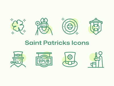 Saint Patricks Icons beer clover coins decorations gold pot green hat icon icon pack invitation leprechaun luck lucky medal pub vector whicky