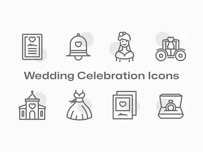 Wedding Celebration Icons bride carriage celebrate confetti dress engagement groom honeymoon icon icon pack invitation love photos priest ring suit tuxedo vector wedding wedding bell