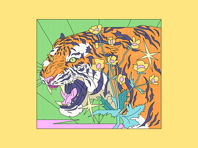 The sounds of my mind's garden acid colors aggressive flowers graphic design illustration ilustración jungle mexican mexico nature psychedelic stars tiger