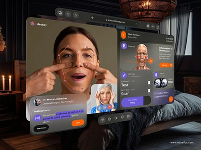 Spatial Healthcare Video Consultation UI apple vision pro ar augmented dark mode glassmorphism health healthcare medical medicine minimal spatial telehealth therapy trends2023 ui ux vision pro vr webdesign website