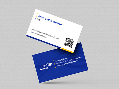 Soliton Business Card blue branding business business card card ceo connect design graphic design illustration logo mockup qr soliton vector visiting card visual wave white yellow