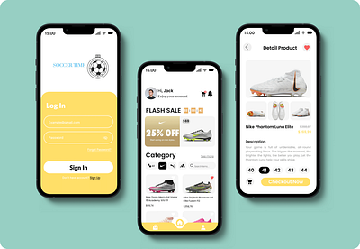 Soccer Time - Football Shoes Store Mobile App app football graphic design mobile newbie sport ui ux