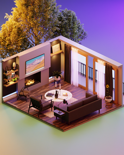 3D Isometric Living Room Design 3d animation graphic design illustration motion graphics