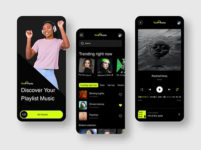 Tüne Tracks Music App 3d animation app app layout branding cards dark design flat graphic design illustration logo minimal motion graphics music responsive design typography ui ux vector