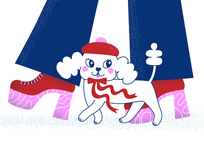 Fancy poodle beret bow fancy illustration pink poodle shoues vector walk