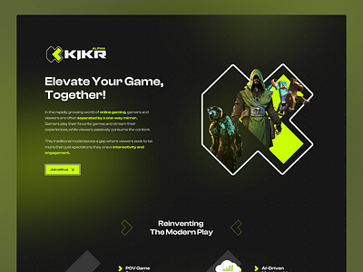 Gaming Startup Landing Page assian creed dark mode game website games gaming glass mophism green modern ui