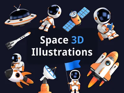 Space 3D Illustrations 3d 3dart alien astronaut blender cosmonaut exploration galaxy graphic design icon illustration launch logo render rocket space startup ufo ui