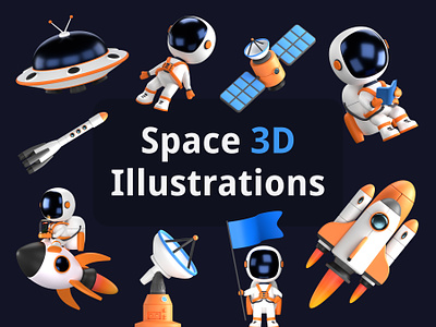 Space 3D Illustrations 3d 3dart alien astronaut blender cosmonaut exploration galaxy graphic design icon illustration launch logo render rocket space startup ufo ui