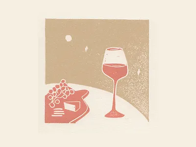 Edit, Wine + Cheese design graphic design illustration linoprint