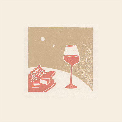 Edit, Wine + Cheese design graphic design illustration linoprint