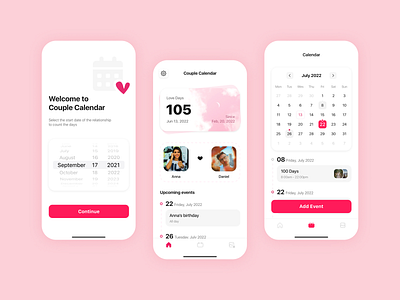 Couple Calendar app design ui