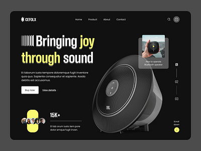 CEFOLX - Bluetooth speaker product website bluetooth dark dark theme design figma home page landing page logo music play playlist song sound speaker theme ui ux web web page website