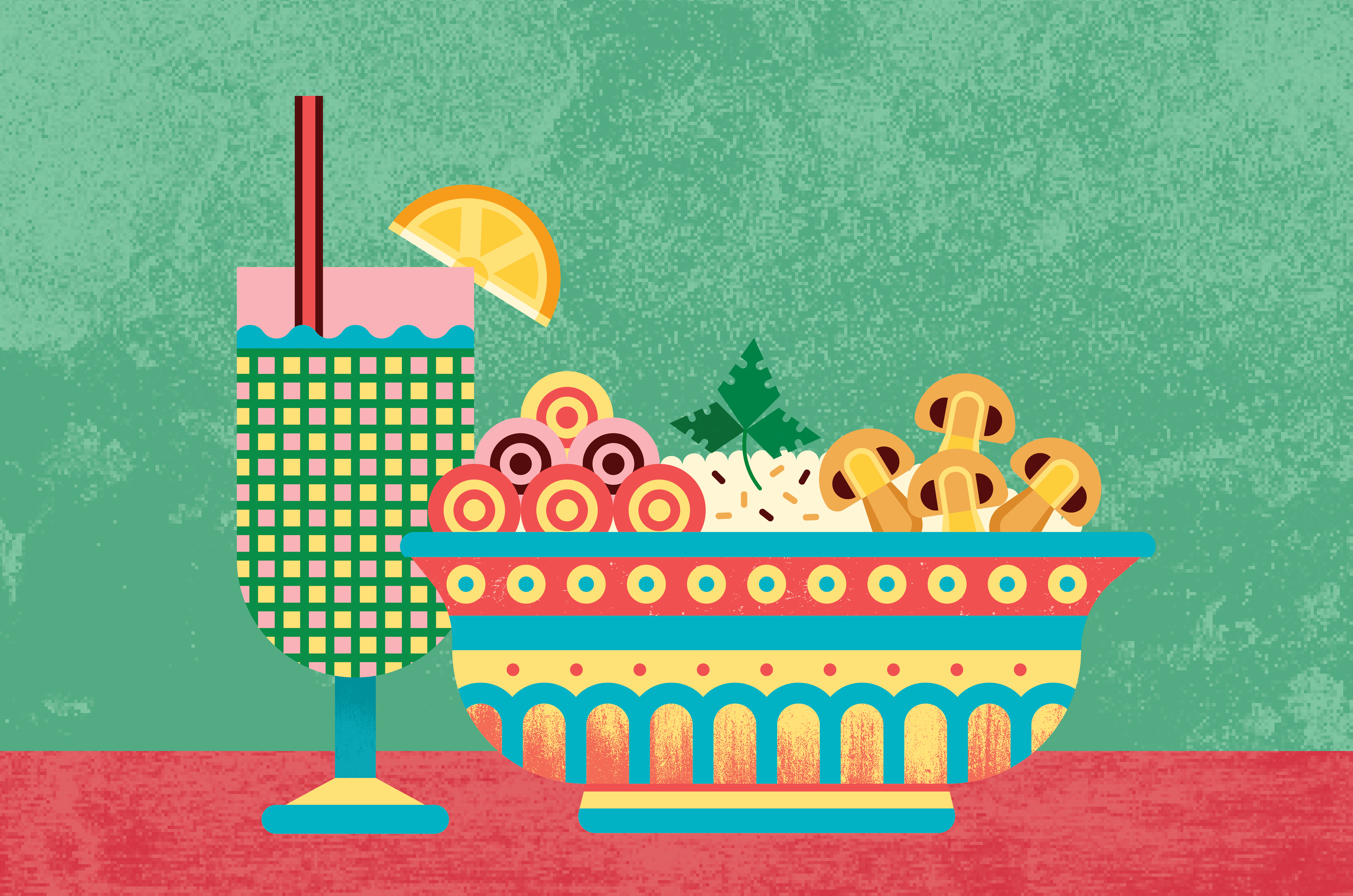 Rice with vegetables 2d abstract adobe illustrator design drink food geometric graphic design healthy illustration minimal pattern plates rice textures vector vegan vegetables