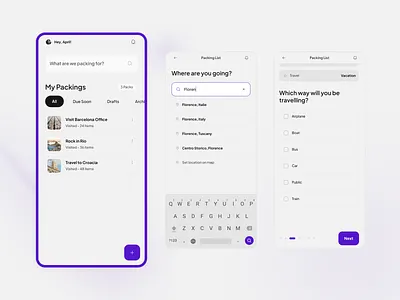 Travel Checklist App app checkbox checklist clean destination minimal mobile mobile app to do to do app tourism travel travel app trip ui ux