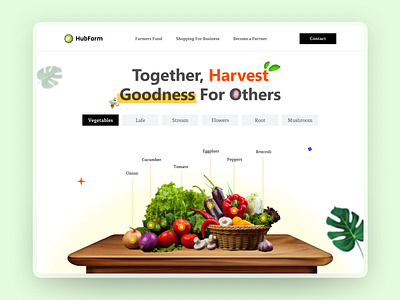 HubFarm Business Hero Section agriculture agrotech clean company design ecommerce farm fruit gardening green hero hero section market minimal nature ui uiux ux vegetables website