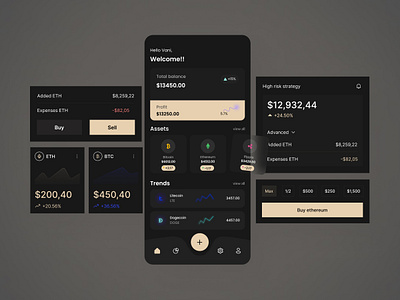 Crypto mobile app black btc component crypto currency dark design eth experience figma interface mobile app typography ui user ux