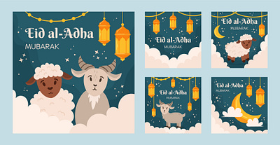flat Instagram posts for islamic eid al-adha celebration graphic design illustration vector