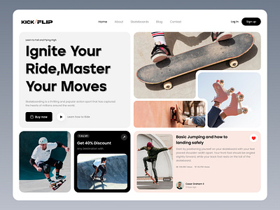 KickFlip - Skateboard Landign page buy design favourite figma home page landing page light light theme logo online order ride skateboard theme ui ux web web page website