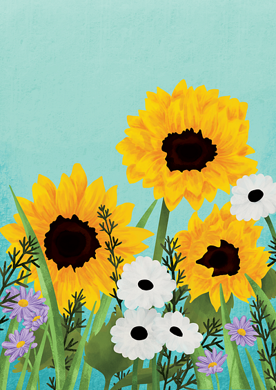 Sunflower Field card card design design digital art floral flowers greeting card illustration sunflower