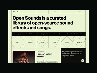 Open Sounds brutalist categories editorial grid homepage illustration landing page layout music publishing retro swiss tiles typography ui design web design web platform website