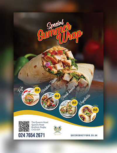 Special Summer Wrap for QUEENS artwork branding creative poster restaurant offer vector