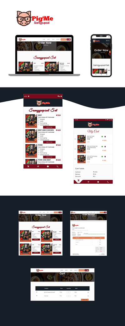PigMe Web and Mobile Design ecommerce figma mobile app ordering system responsive restaurant ui design uiux web design