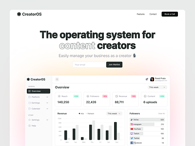 Creators platform concept creator dashboard design landing platform social ui website