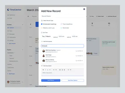 Add New Record - TimeCatcher calendar landing page ui design web web design website website ui