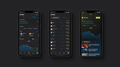 Krykto - Portfolio app crypto dark mode design ios mobile ui wallet