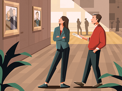 Gallery art character clean culture design gallery illustration interior museum paint people ui vector
