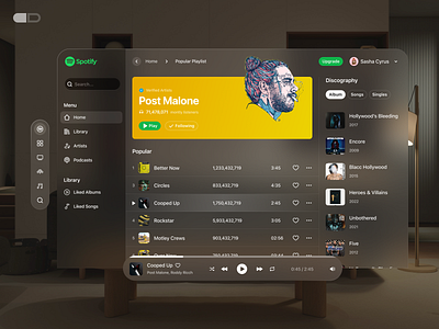 Vision Pro: Spotify Platform apple ar build build 2.0 designdrug designinspiration inspiration spotify ui ux vision os vision pro watchmegrow web design webapp