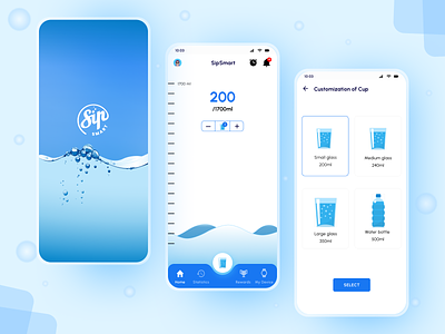 SipSmart- Your Hydration Companion daily water goal daily water tracking hydration companion ui ux design water drinking app water goal water intake app water tracking