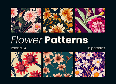 Flower Patterns Pack No 4 digital download graphic design illustration printable whimsical floral illustrations