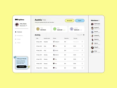 Money-Splitting App 💸 animation app creative design finance finance app fintech flat design money money app savings ui uxui yellow