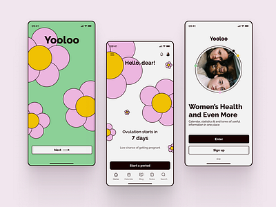 Women's t health tracker app health homescreen onboarding period registration tracker ui ux women